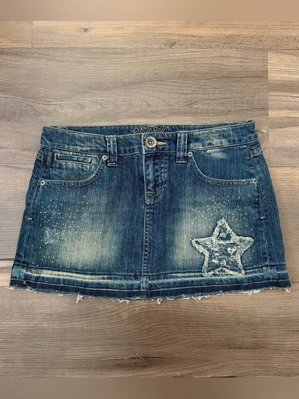 Vintage Y2K Milky Way Embellished Denim Low Rise Mini Skirt Size Medium